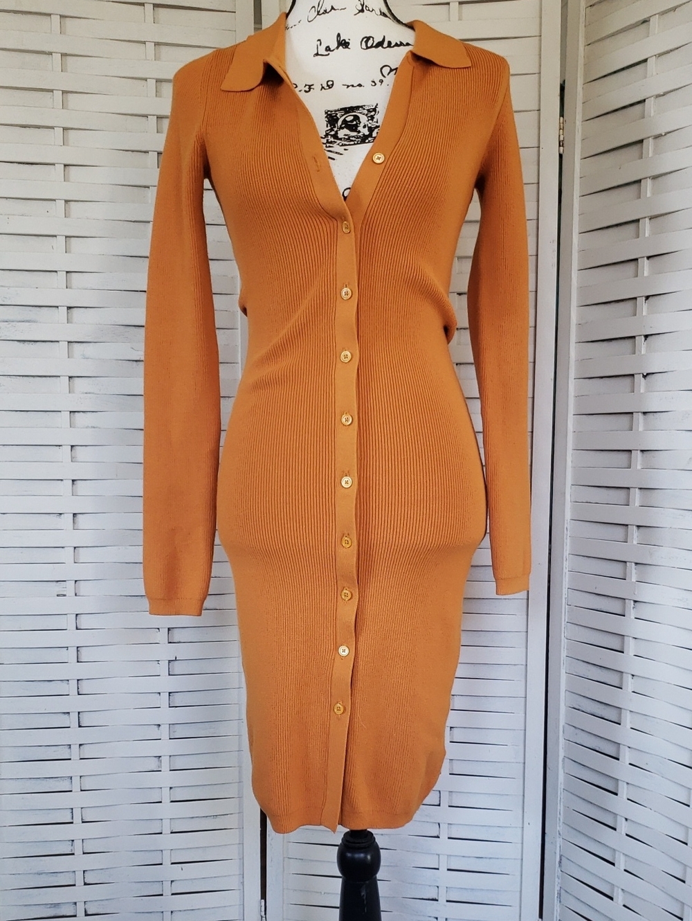 Wilfred Cove Long-Sleeve Ribbed Button-Front Dress S